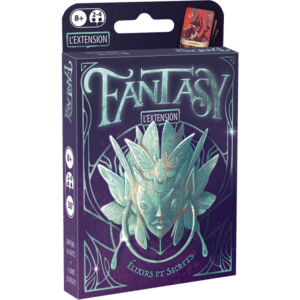 Boîte du jeu de cartes Fantasy L'Extension : Élixirs et Secrets avec illustration de créature mystique.