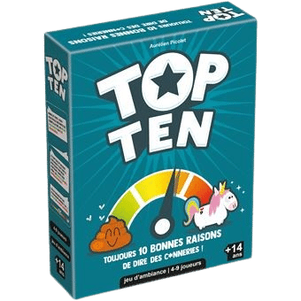 Jeu Top Ten : toujours 10 bonnes raisons de dire des c*nneries. Ambiance pour 4-9 joueurs dès 14 ans.