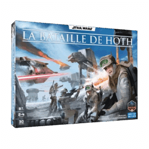 Boîte Star Wars : La Bataille de Hoth (2-4 joueurs, 30 min). Soldats rebelles en action contre des AT-AT et Snowspeeders sous le feu impérial.