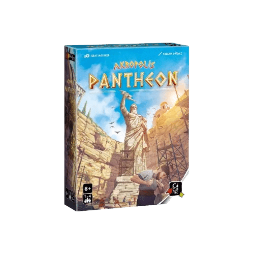 Boîte du jeu Akropolis Pantheon par Gigamic : construction d'une statue de Zeus dans la Grèce antique.
