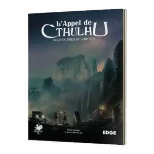 Boîte L'Appel de Cthulhu : Accessoires du Gardien, explorateurs nocturnes face à une montagne sous la brume.