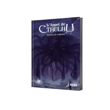 Livre L'Appel de Cthulhu : Manuel du Gardien de Edge, illustration sombre avec Cthulhu géant et tentacules brumeux.