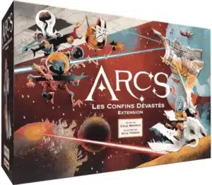 Arcs : Les Confins Dévastés, extension du jeu de Cole Wehrle illustrée par Kyle Ferrin. Combat spatial épique et coloré.