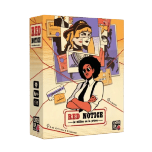 Boîte du jeu Red Notice - Le million ou la prison. Style BD policier avec enquêteur, preuves et suspects Catch Up Games.