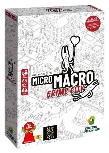 Jeu de société MicroMacro Crime City : menez l'enquête dans une ville illustrée en noir et blanc pleine de détails.