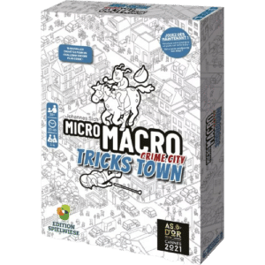 MicroMacro Crime City Tricks Town, jeu d'enquête illustré noir et blanc par Johannes Sich, As d'Or Cannes 2021.
