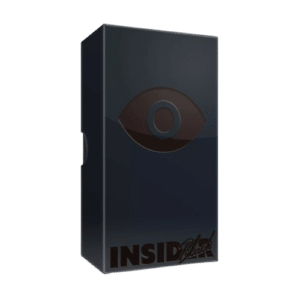 Coffret noir Inside Black avec logo œil central. Design minimaliste, sobre et mystérieux.