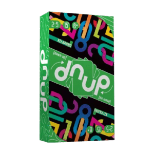 Jeu de cartes dnup de Kei Kajino : boîte verte et noire au design graphique, 2-5 joueurs, dès 8 ans.