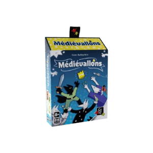 Jeu de société Médiévaillons de Gigamic : boîte colorée illustrée de personnages médiévaux loufoques en pleine action.