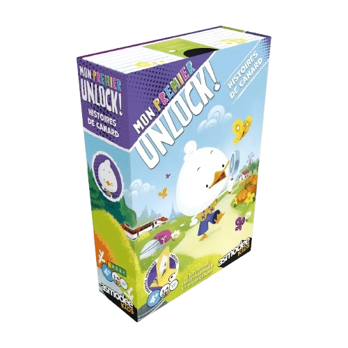 Jeu Mon Premier Unlock! Histoires de Canard, coffret Asmodee Kids avec un canard explorateur pour enfants dès 4 ans.