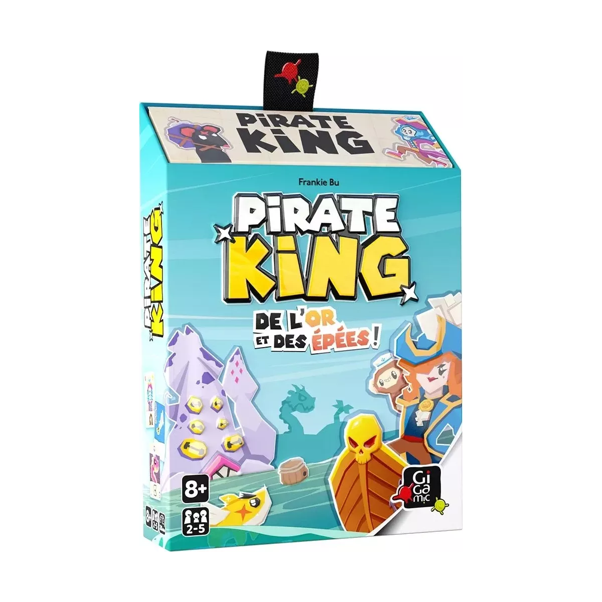 Jeu de société Pirate King : De l'or et des épées ! par Gigamic. Boîte illustrée d'aventure pirate dès 8 ans.