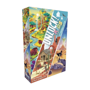 Boîte du jeu Unlock! Kids Histoires d'Époques illustrant la préhistoire, le Far West et l'Égypte ancienne.