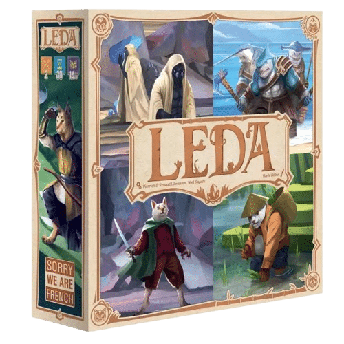 Boîte du jeu de société Leda de Sorry We Are French avec divers animaux anthropomorphes fantastiques.
