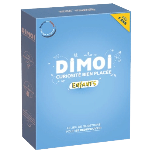 Jeu DIMOI Enfants : boîte bleue, 240 questions de curiosité pour se redécouvrir dès 6 ans.