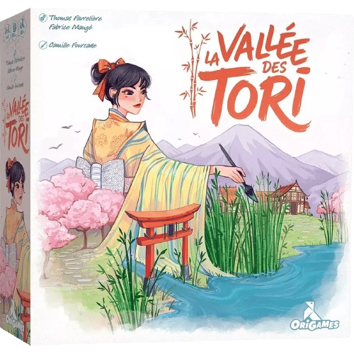 Boîte du jeu La Vallée des Tori : femme en kimono peignant torii et cerisiers japonais.